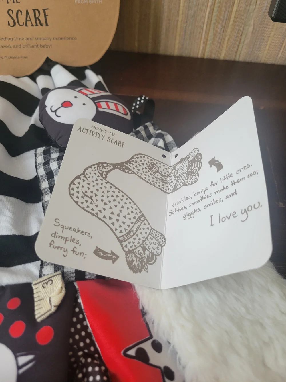 DEMDACO Mommy-Me Black & White Striped Activity Scarf NWT